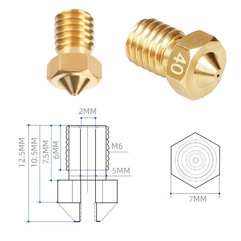 KINGROON 10pcs E3D Nozzle Brass M6 Thread E3D V6 Stainless Steel Nozzles for 1.75mm Filament 3D Printer Hotend Extruder Nozzle