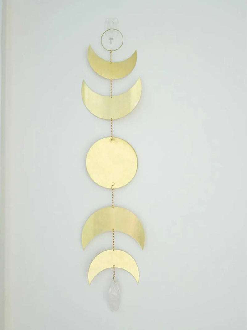Modern Brass Moon Phases Crystal Wall Hanging Art | Sun Catcher