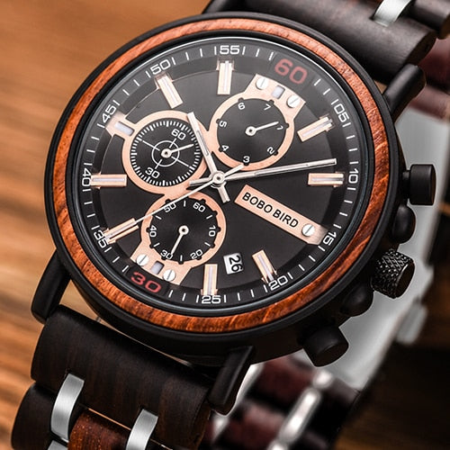 relogio masculino Watch Men BOBO BIRD Wood Military Stainless Steel Customize Name Chronograph Wristwatch Anniversary Gift