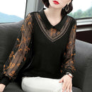 Women Spring Autumn Style Mesh Lace Blouses Shirts Lady Casual Long Sleeve Peter Pan Collar Patchwork Blusas Tops ZZ0656