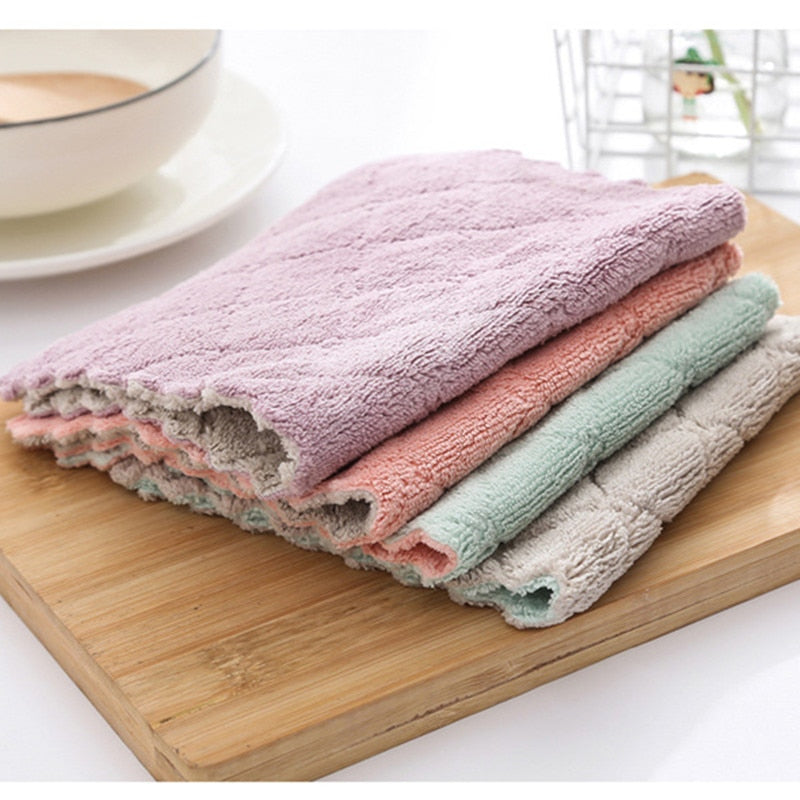 8pieces Household Super Absorbent Microfiber Towel Kitchen Dish Cloth Non-Stick Oil Washing  Rag  Tableware Cleaning Wiping Tool