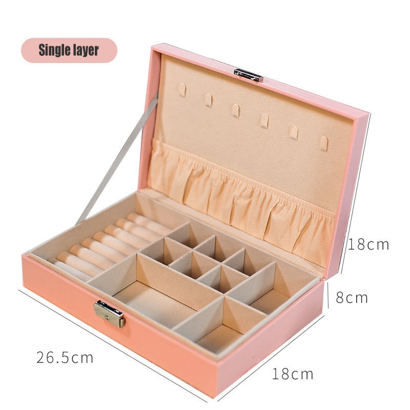 Large Double Layer Jewelry Organizer Earring Pendant Necklace Storage Box PU Leather Glasses Watch Women Cosmetics Lipstick Box