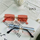 HBK Blue Rimless Sunglasses Women 2021 Retro Style Small Rectangle Gold Red Metal Chain Sun Glasses Square Frameless For Men