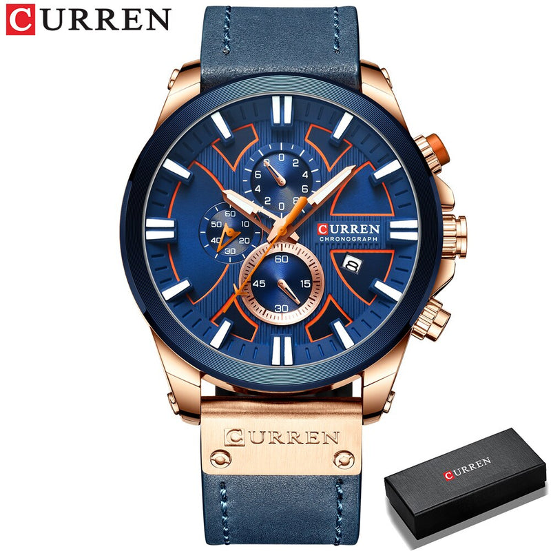 CURREN Top Luxury Brand Men's Military Waterproof Leather Sport Quartz Watches Chronograph Date Fashion Casual Men's Clock 8346