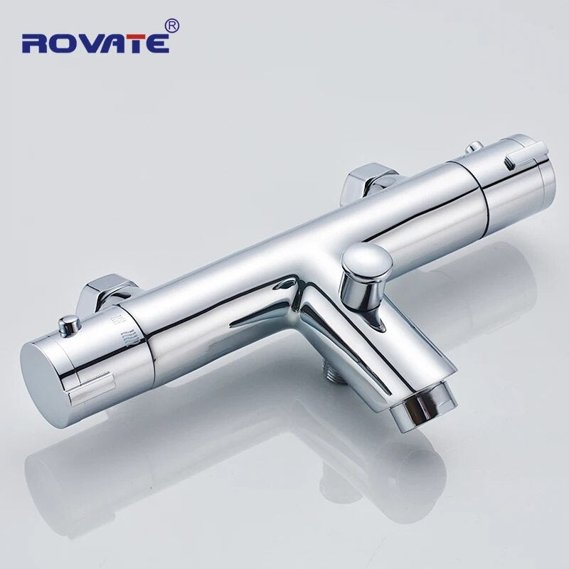 ROVATE Bathtub Shower Faucet Wall Mounted, Dual Handle Auto Thermostat Control Bath Mixer Tap for Bathroom
