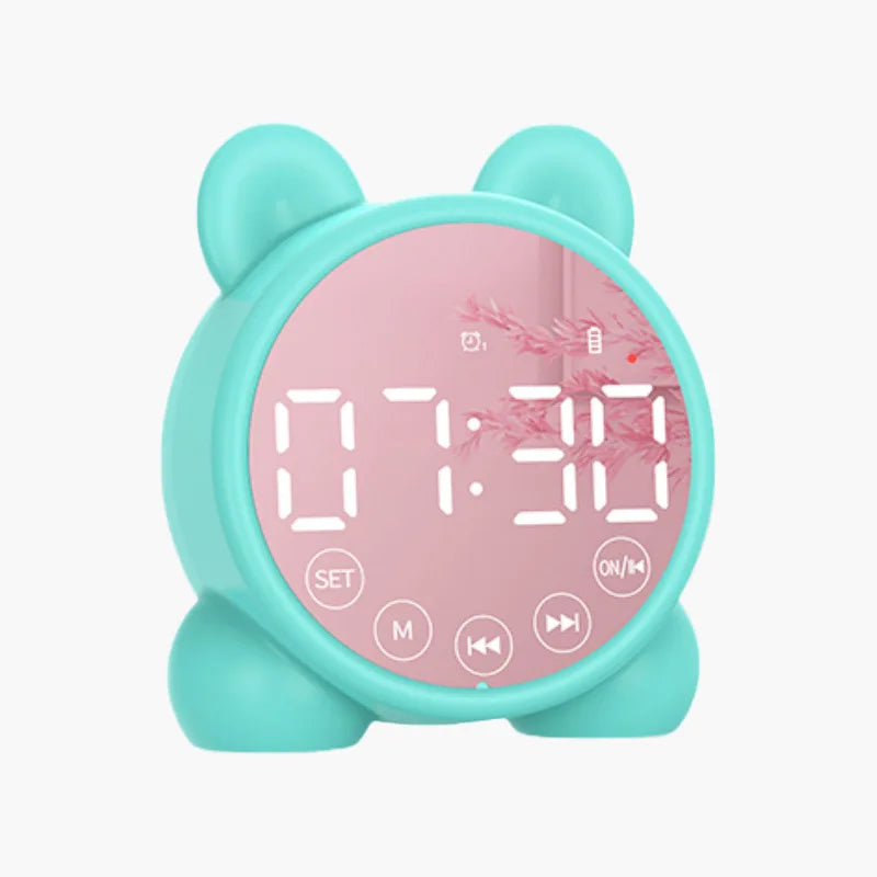 Cute Children's Bluetooth Speaker Alarm Clock Children Sleep Bedside Alarm Clock Bedroom Kid Electronic Clock Snooze Alarm Clock