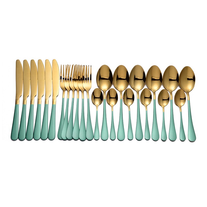 New Tableware Forks Knives Spoons Stainless Steel Golden Cutlery Set Silverware Set Gold 24 Pcs Stainless Steel Cutlery Complete