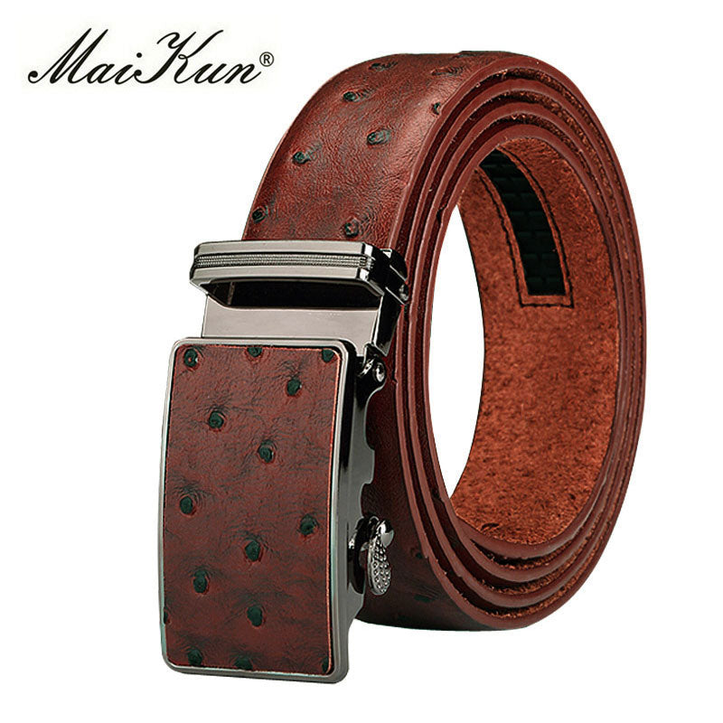 Maikun Luxury Leather Belt for Men Original Designt Ostrich Grain Automatic Buckle Belt Ceinture Homme Cinto Masculino