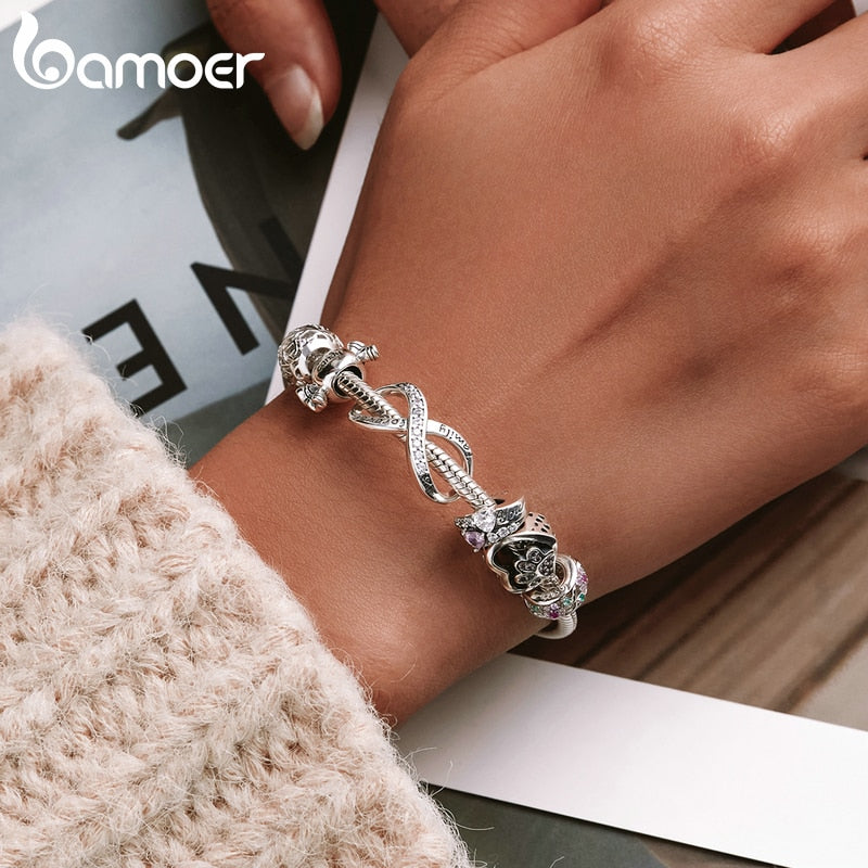 Bamoer 925 Silver Charm Collection 925 Sterling Silver Dazzling CZ Beads fit Bracelets & Bangles Fine Jewelry BSC039