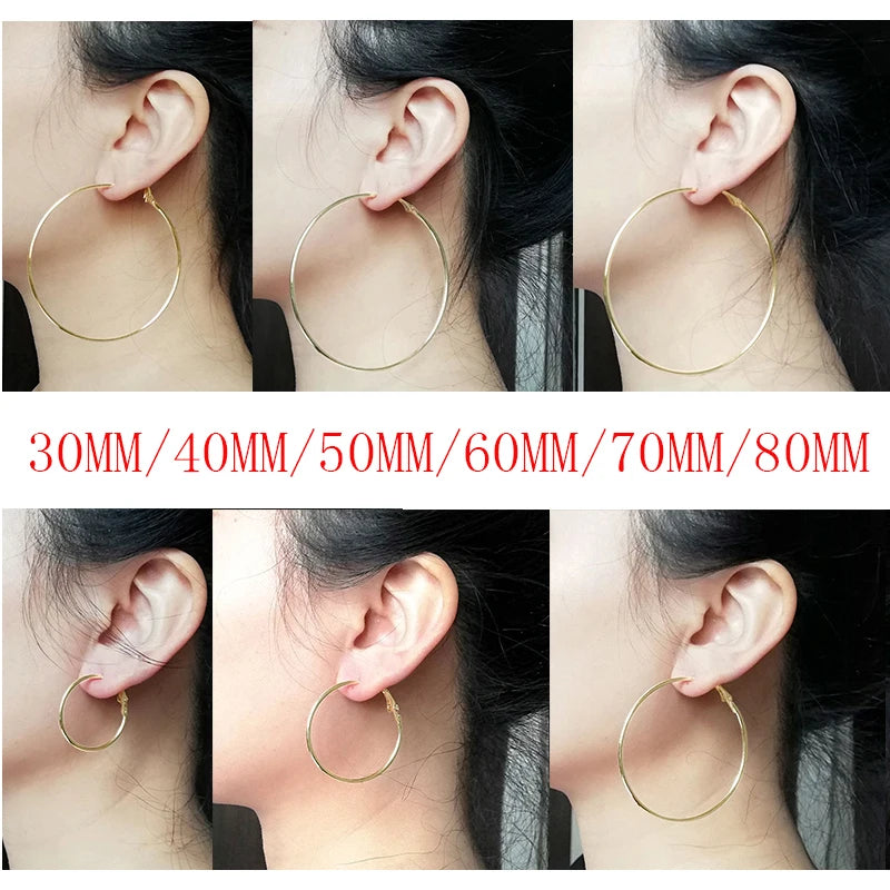 Stainless Steel Super Large 30mm/40mm/50mm/60mm/70mm/80mm Creole Big Circle Statement Chandelier Earrings Rings Hoops