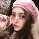 HBK Blue Rimless Sunglasses Women 2021 Retro Style Small Rectangle Gold Red Metal Chain Sun Glasses Square Frameless For Men