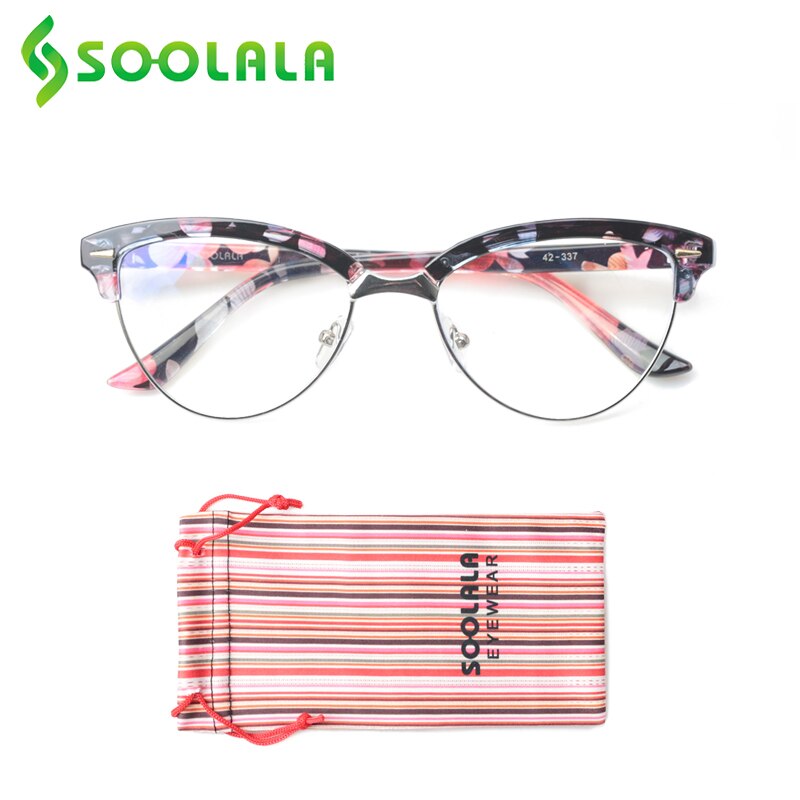 SOOLALA Cat Eye Semi-Rimless Anti Blue Light Filter Eyeglasses Frame Women Blue Light Blocking Anti Radiation Computer Glasses