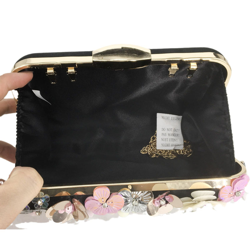 Boutique De FGG Women Flower Black Evening Bags Wedding Party Bridal Beaded Purse Crystal Clutch Handbag Bolso Fiesta Mujer