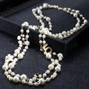 Luxury brand design number 5 long pearl necklace camellia double layer sweater chain necklace woman party jewelry