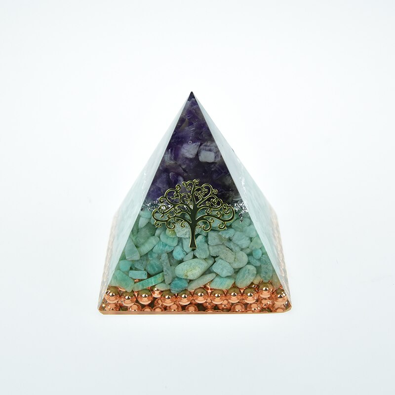 Orgonite Pyramid Jeremiel Ajna Chakra Natural Amethyst Amazonite Overcome Difficulties Resin Pyramid Crafts Decoration