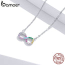 bamoer Genuine 925 Sterling Silver Rainbow Color Infinite Love Short Chain Necklace for Women Girl Gift Collar 2020 New SCN402