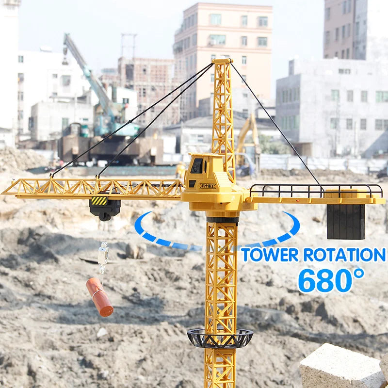 New 2024 Upgraded Version Remote Control Construction Crane 6CH 128CM 680 Rotation Lift Model 2.4G RC Tower Crane Toy For Kids