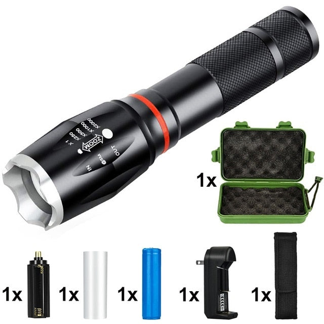 LED 8000 Lumens T6 Handheld Tactical Flashlight  COB Lantern Magnetic 6 Modes Water Resistant For Telescopic Focusing Work Light