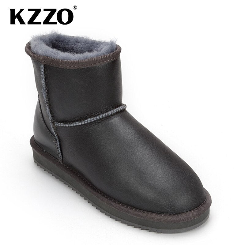 KZZO Australian Classic Waterproof Ankle Men Snow Boots Genuine Leather Natural Wool Lined Winter Warm Non-slip Short Boots 2021