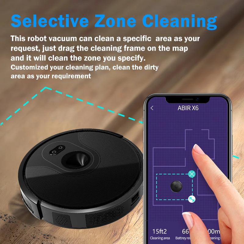 ABIR X6 Robot Vacuum Cleaner, Visual Navigation,APP Virtual Barrier,6000PA Suction,Smart Home Mop,Floor Carpet Washing Appliance