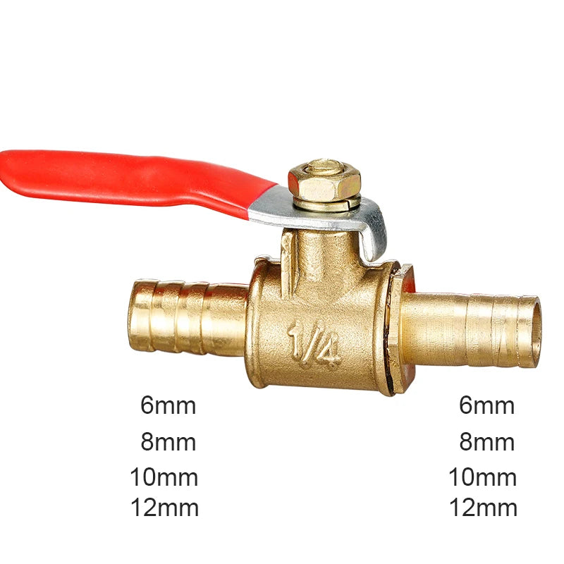 1pcBrass ball valve 4-12mm hose barb 1/8''1/2''1/4'' male thread, female thread joint, straight joint, for water, oil, fuel pipe