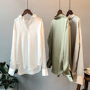 Hochwertige, elegante Bluse aus Seidenimitat, Frühling, Damenmode, langärmelige Satinbluse, Vintage Damen Stehkragen Street Shirts