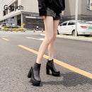 Gdgydh – schwarze Lederstiefel für Damen, High Heels mit Plateau, Party-Modell, Frühling-Herbst, einfarbig