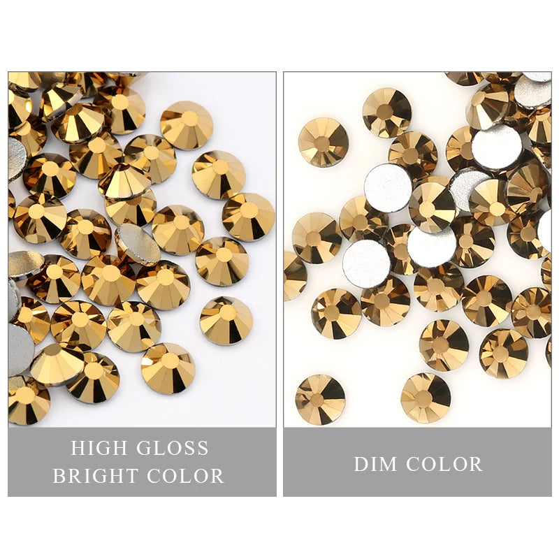 QIAO New Gold hematite Non Hotfix Flatback Glue On Glass Rhinestones Gem Decorations For Clothes Decoration
