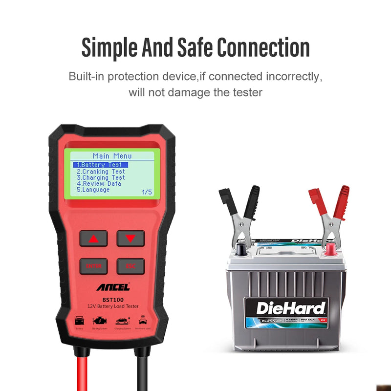 ANCEL BST100 Car Battery Tester 12V Battery Analyzer Cranking Charging Circuit Test Battery Tester Car Diagnostic Tools PK BM550