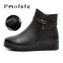 Women Ankle boots 2023 Warm Plush Wedge Boots for Women Casual Shoes Non-slip Waterproof Leather Boots Women Zipper Female Boots