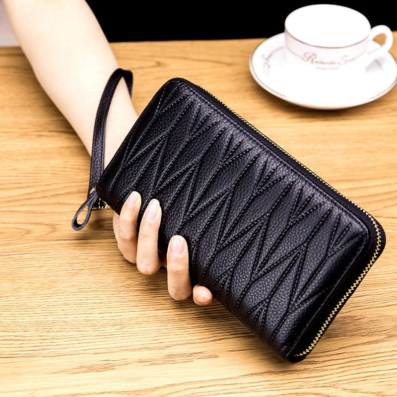 Genuine Leather Long Zipper Card Holder Wallets RFID Business Credit Card Holder Women Clutch Wallets Passport Holder Coin Purse