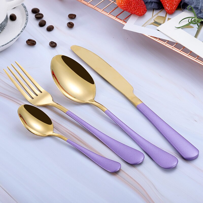 2018 Multi-Colors Rainbow Cutlery Set Dinnerware Set Black Cutlery Kit Fork Knife Stainless Steel Silverware Home Tableware Set