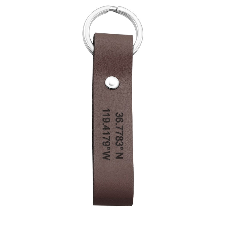 Personalized Leather Keychain, Personalized Coordinates, Messages, Names. Permanent Engraved. Anniversary Gift fo