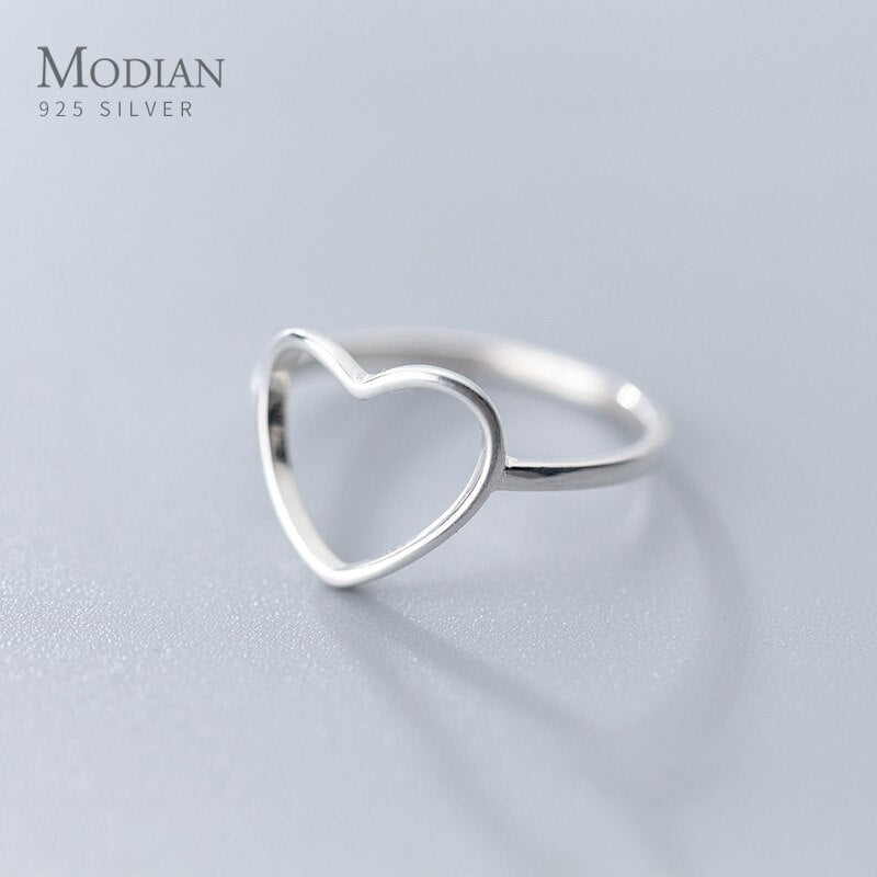 Modian Minimalist Hollow Out Hearts Finger Ring for Women Pure 925 Sterling Silver Free Size Ring Fashion Fine Jewelry Bijoux
