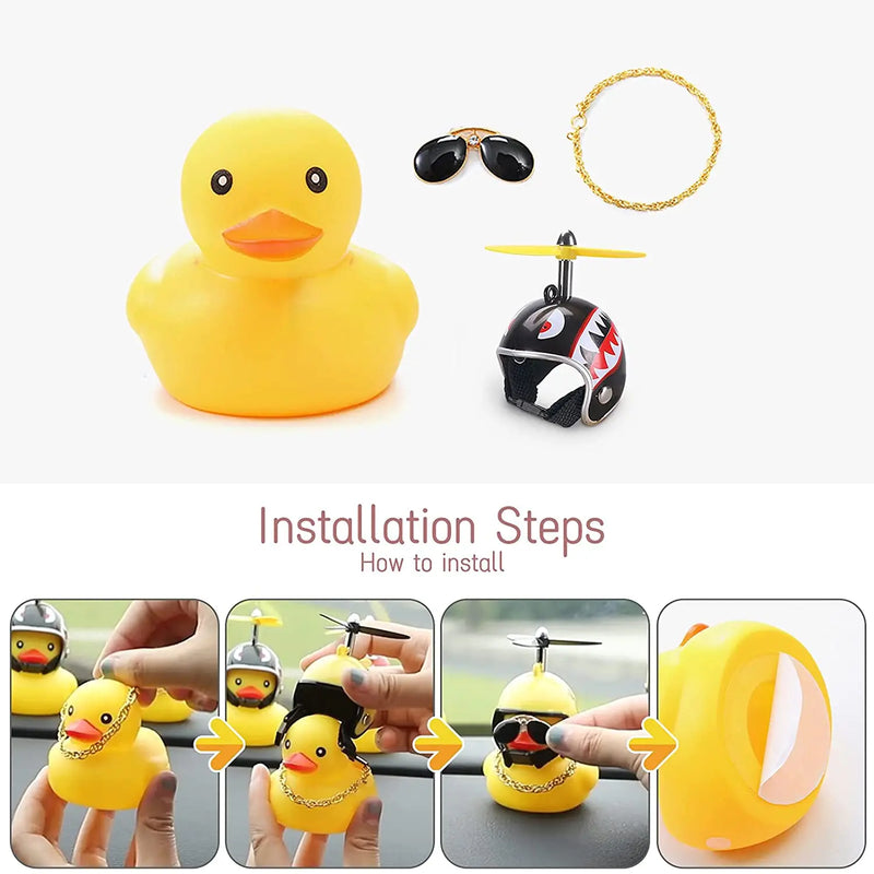 Car Rubber Duck Toy With Helmet Broken Wind Pendant Small Yellow Duck Car Dashboard Ornaments Cool Glasses Duck