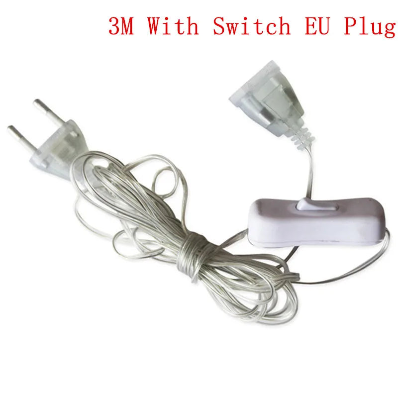 3m Plug Extender Wire Extension Cable USB/EU/US Plug for LED String Light Street Led Garland DIY Christmas Lights Outdoor Garden
