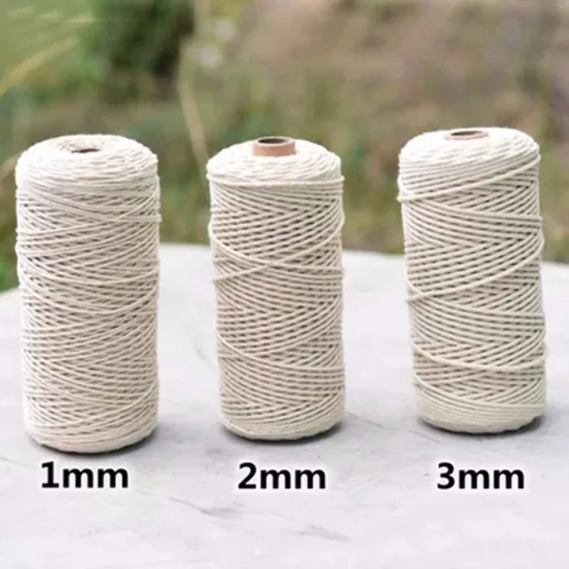 1pc 100% Natural Cotton Twisted Cord 1/2/3mm Diameter 200m/400m Length For DIY Home Textile Craft Macrame Artisan String