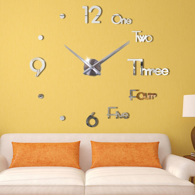 New 3D DIY Large Wall Clock Modern Design Wall Sticker Clock Silent Home Decor Living Room Acrylic Mirror Nordic Wall Clock