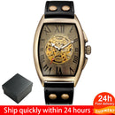 Transparent Skeleton Automatic Mechanical Watch Men Genuine Leather Belt Top Brand Luxury Self Winding Mens Retro Watch Clock
