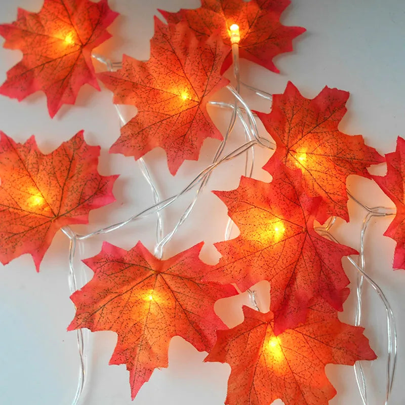 10m 6m 3m Autumn Decoration Maple Leaves LED Garland Fairy Lights Halloween Decoration for Home Fall Wedding Christmas DIY Props