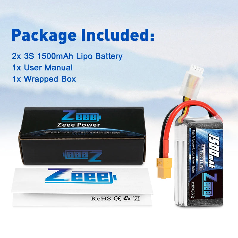 2pcs Zeee Lipo Battery 3S 1500mAh FPV Drone Battery 11.1V 120C Softcase with XT60 Plug for RC Car Graphene Racing Model Parts