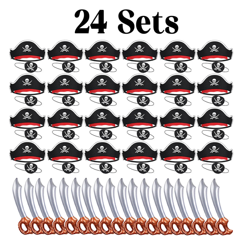 6-48Sets Pirate Party Supplies Halloween Pirate Costumes Child Birthday Party Favors Pirate Accessories Pirate Hat Sword