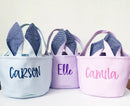 Personalized Seersucker Easter Basket with Gingham Floppy Bunny Ears, Embroidered Canvas Seersucker Easter Baskets for Kids Gift