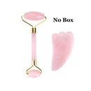 Kristallroller-Set Gesichtsmassage Natürlicher Jaderoller Gua Sha Kit Jadeschaber Rosenquarz-Stein Facelifting-Massagegerät Beauty-Tools