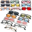 SO&EI Retro Double Bridges Square Sunglasses Women Fashion Clear Ocean Lens Shades UV400 Men Trending Metal Hollow Sun Glasses