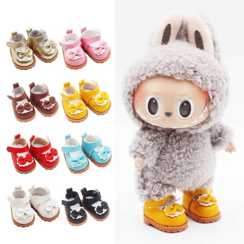 Labubu Shoes (3.8*2.3cm)  for 17cm Labubu Macaron  and 10cm EXO /Cotton Doll Finger Shoes Doll Leather Shoes