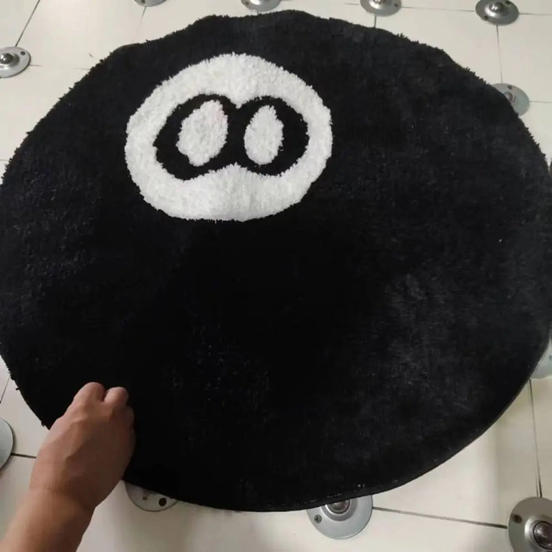 Round 8 Ball Rug Creative Soft Plush 8 Ball Mat Anti-slip Black 8 Ball Carpet Hoom Decor