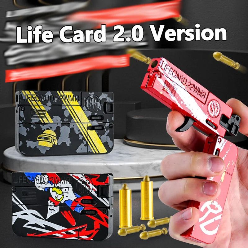 Funny Shot Game Life Car Alloy Soft Bullet Gun Folding Children's Tide Play Metal Card Gun Boy Toy