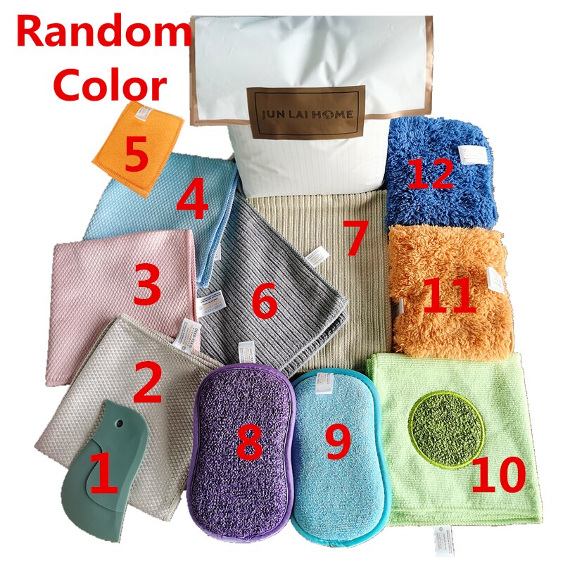 12PC Household Cleaning Tool Car Wash Set Rags Sponges for Bathroom Microfiber Glass Cloth Kitchen Scrub Sponge Furry Hand Towel