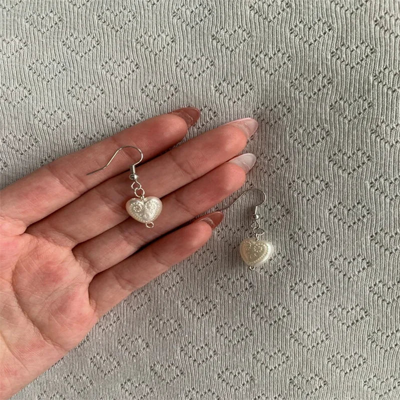 Lace Heart Earrings Handmade faux pearl heart earring y2k fairycore earring